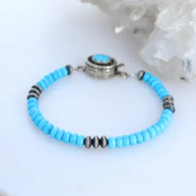 AAA Sleeping Beauty Turquoise Bracelet 5mm Rondelles with Sterling Navajo Pearls