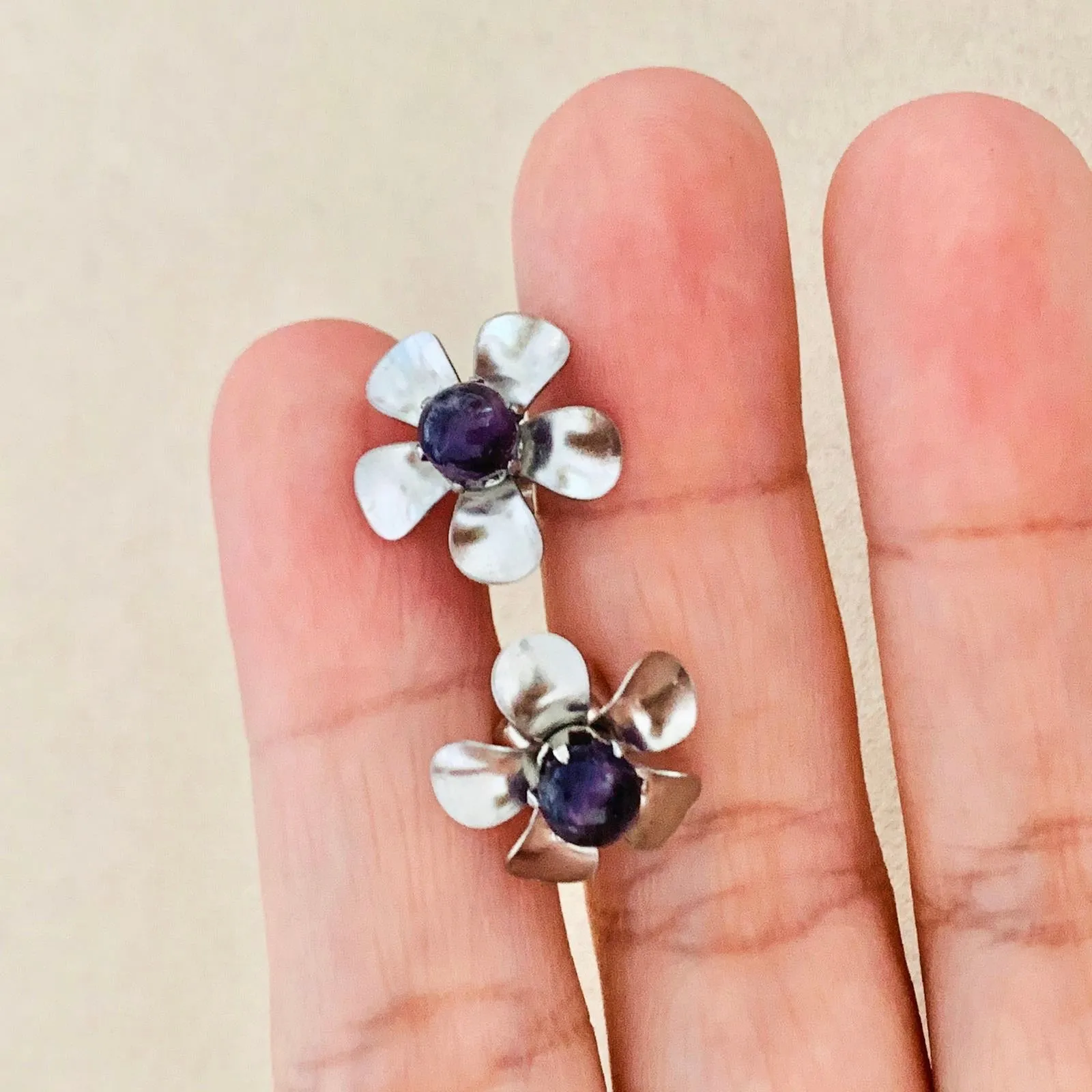 Amethyst Floral Stud Earrings