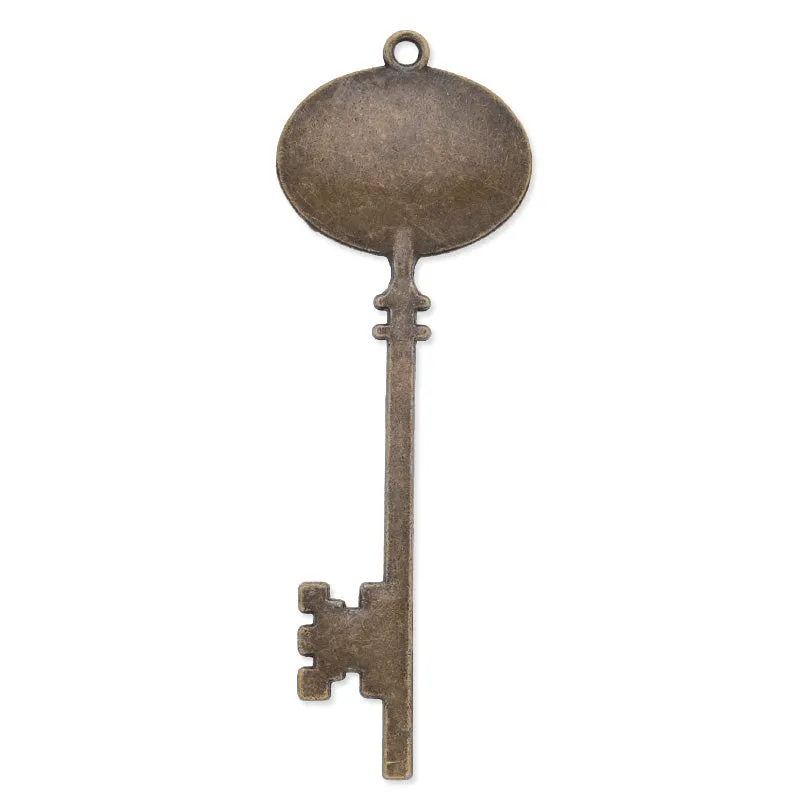 Antique Bronze key pendant tray with 18x25mm oval bezel,length:82mm,10pcs/lot