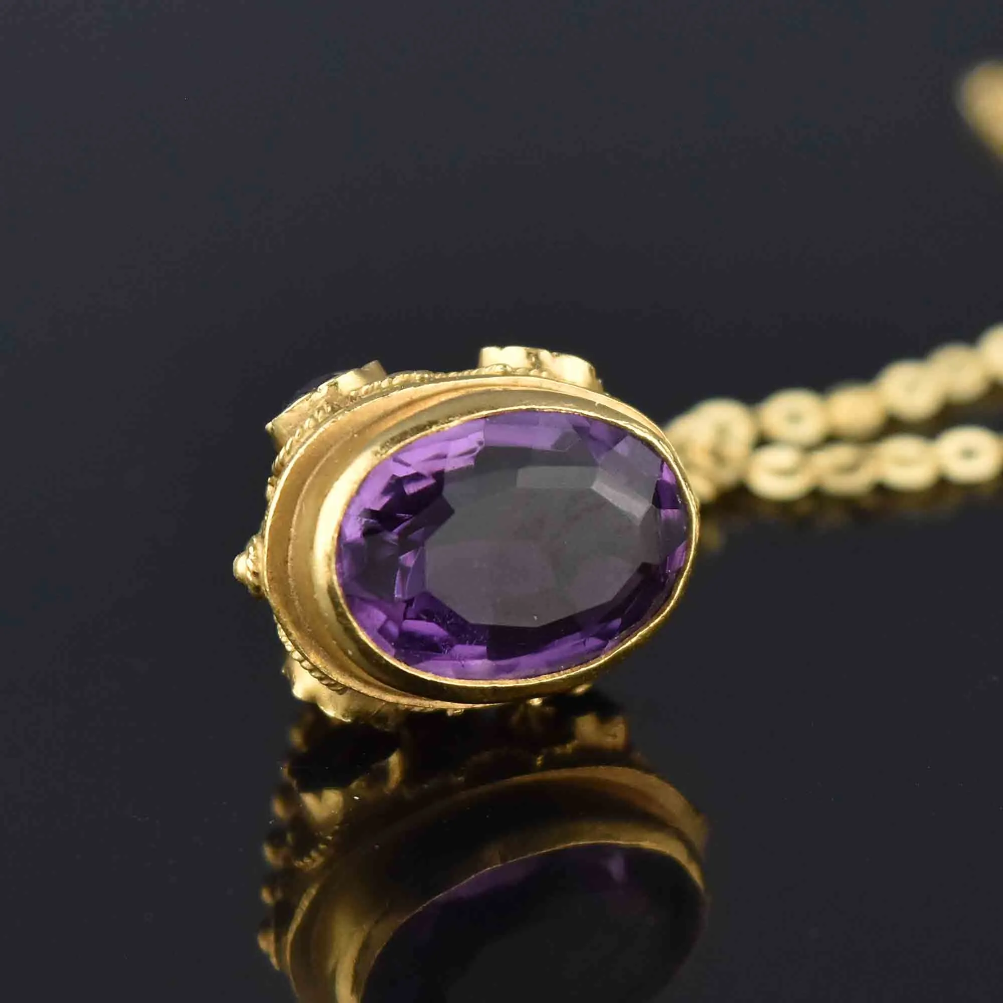 Antique Etruscan 18K Gold Amethyst Pendant Charm