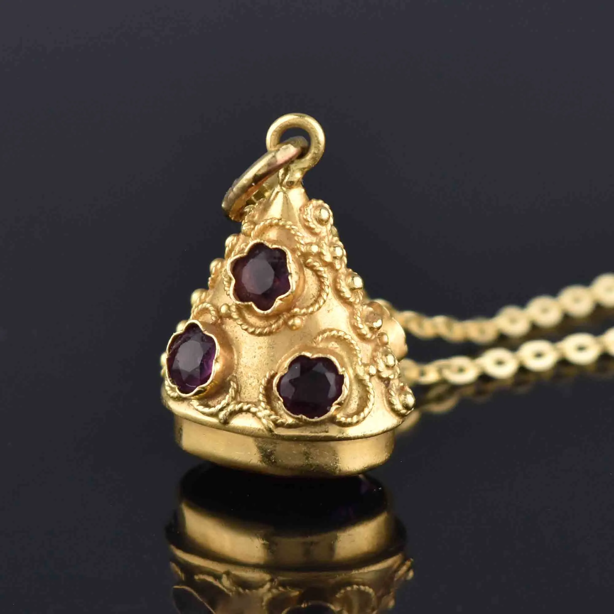 Antique Etruscan 18K Gold Amethyst Pendant Charm