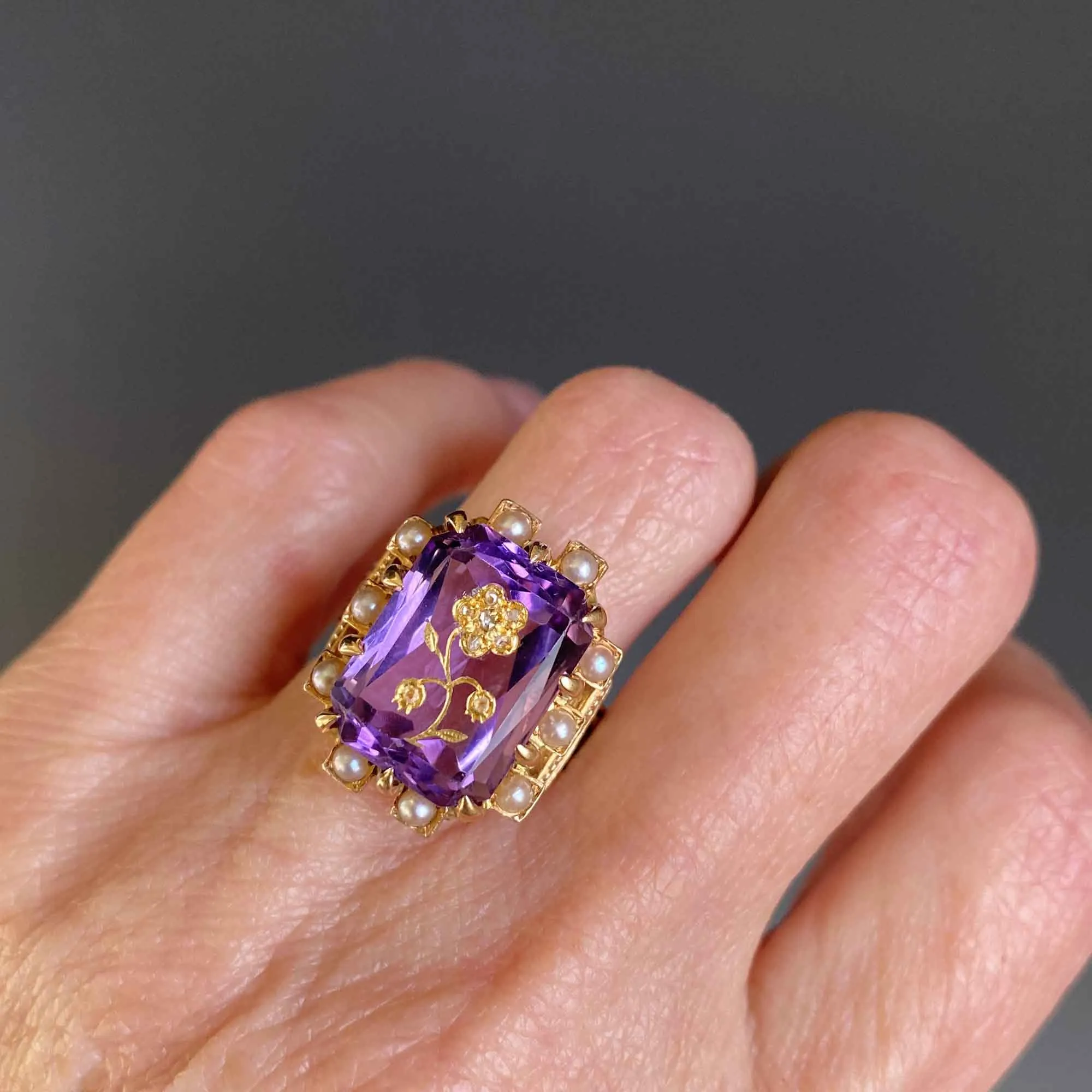 Antique Rose of Sharon Amethyst Diamond Ring