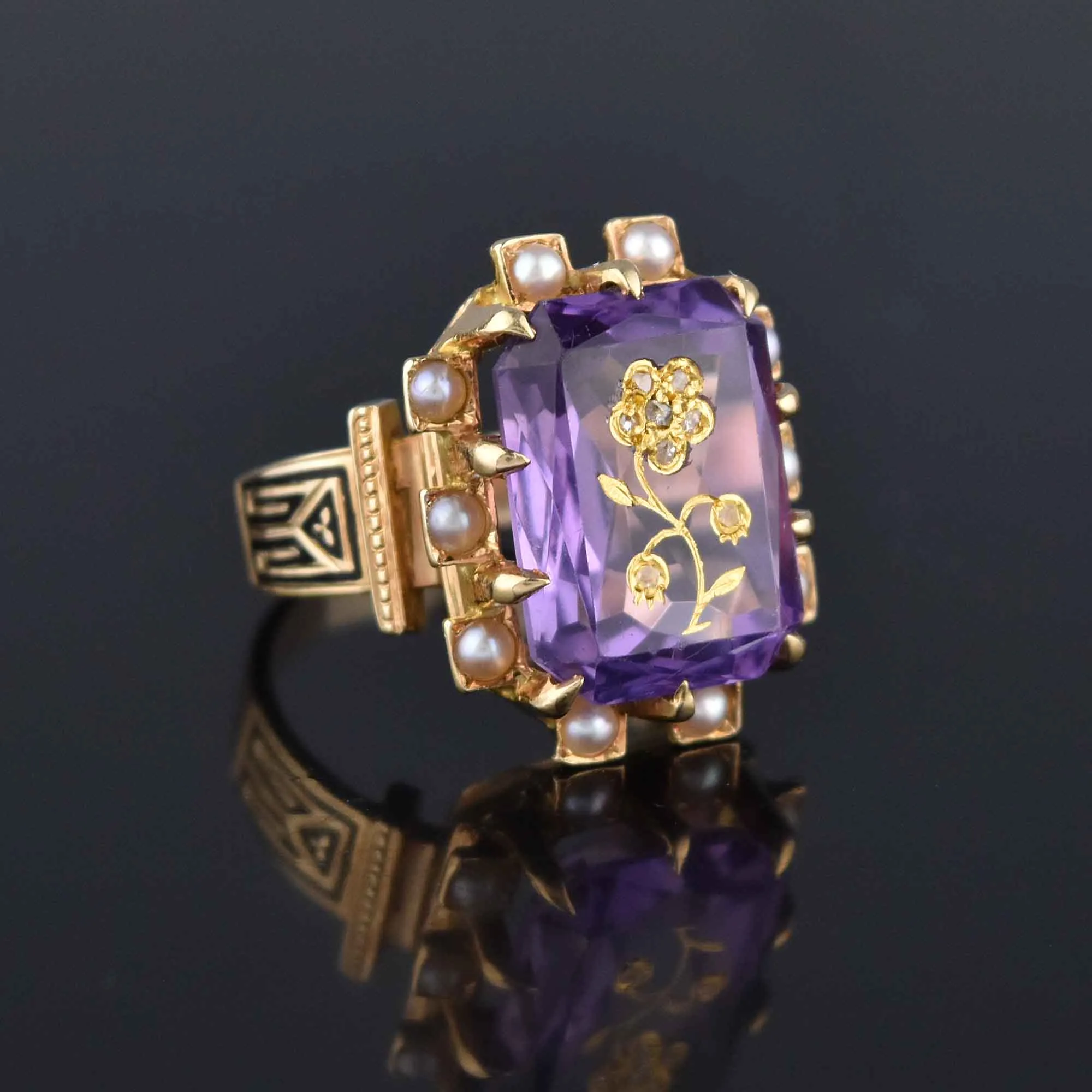 Antique Rose of Sharon Amethyst Diamond Ring