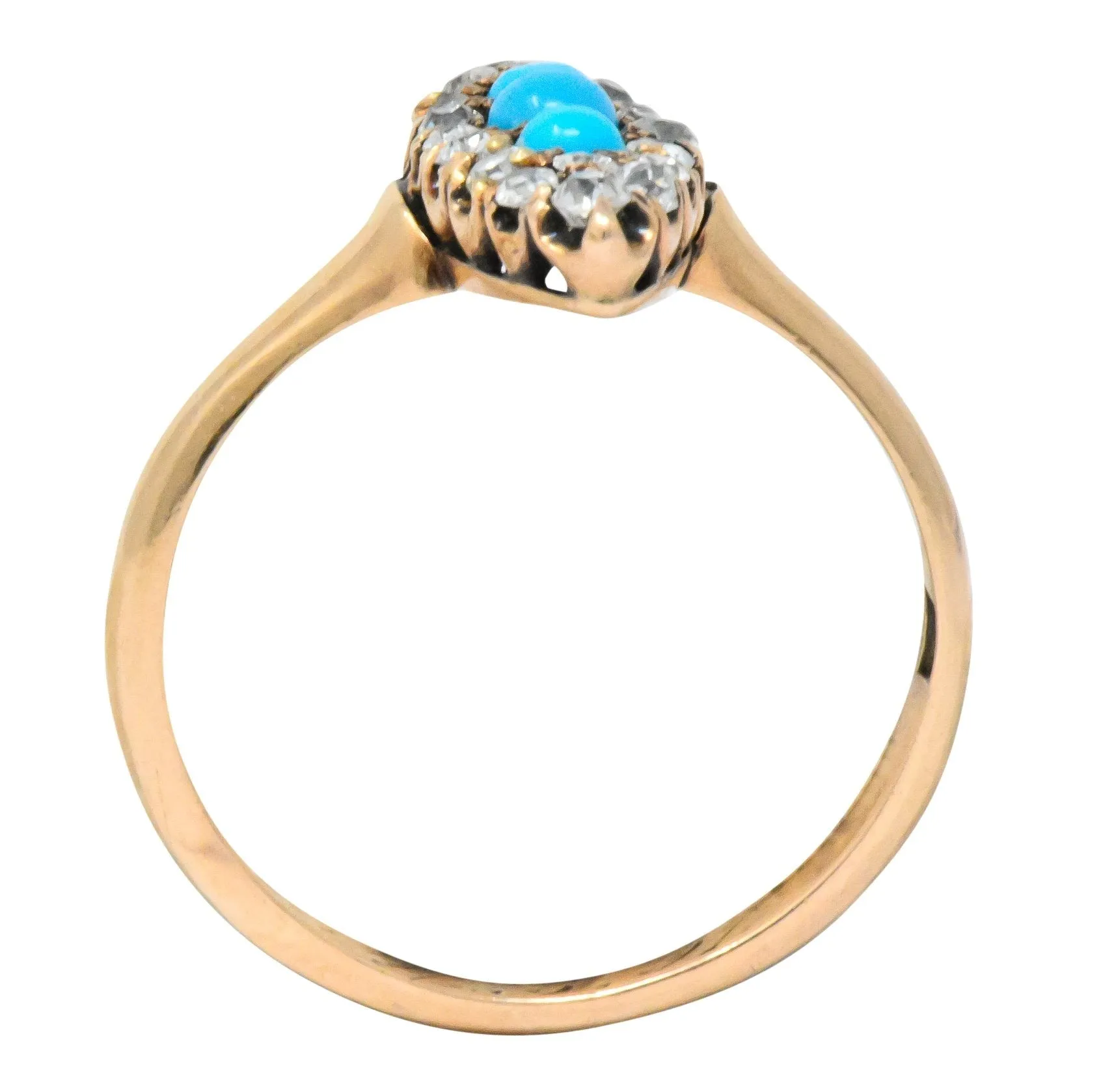 Antique Victorian 0.30 CTW Diamond Turquoise 14 Karat Gold Navette Ring