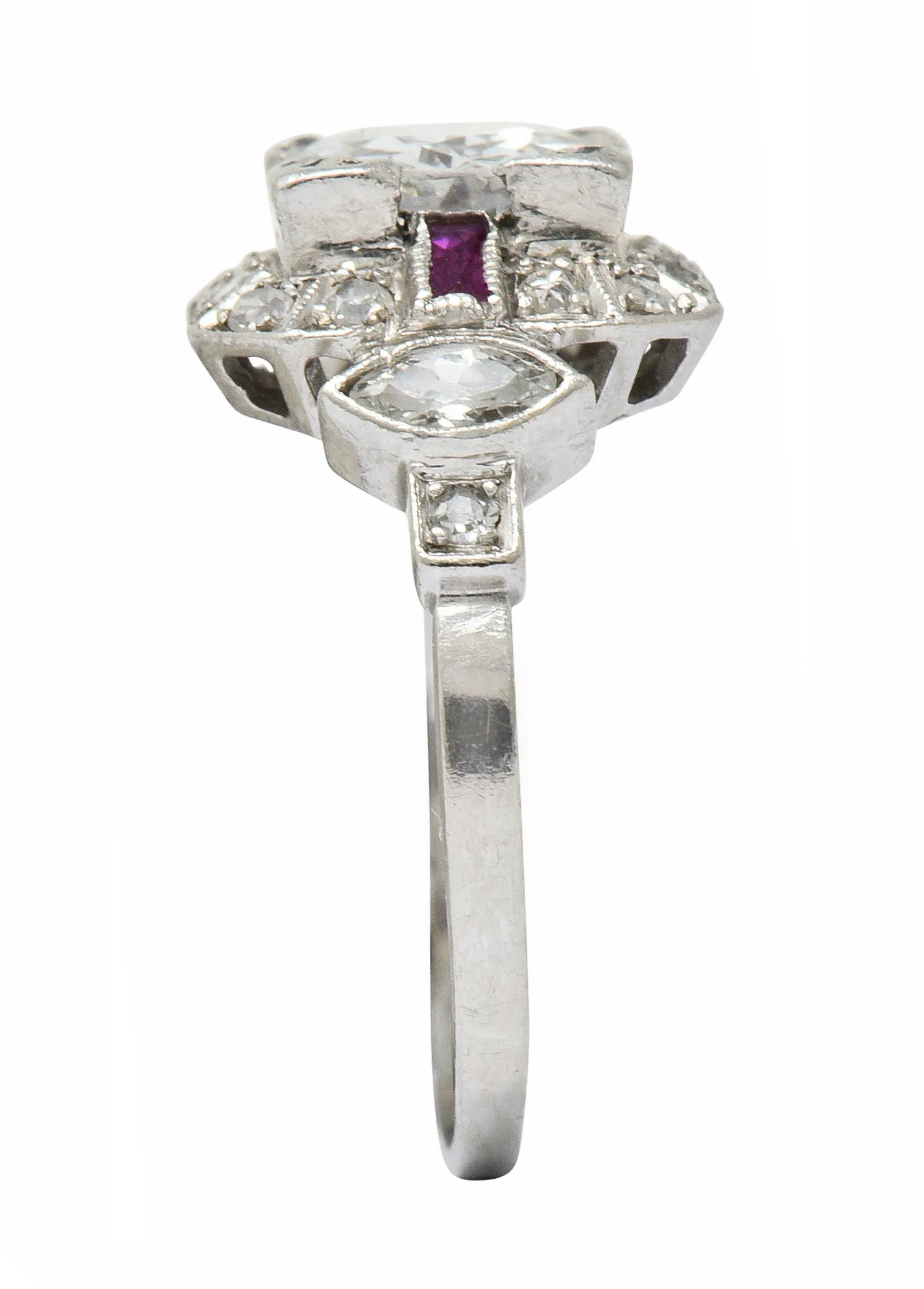 Art Deco 1.46 CTW Diamond Ruby Platinum Engagement Ring