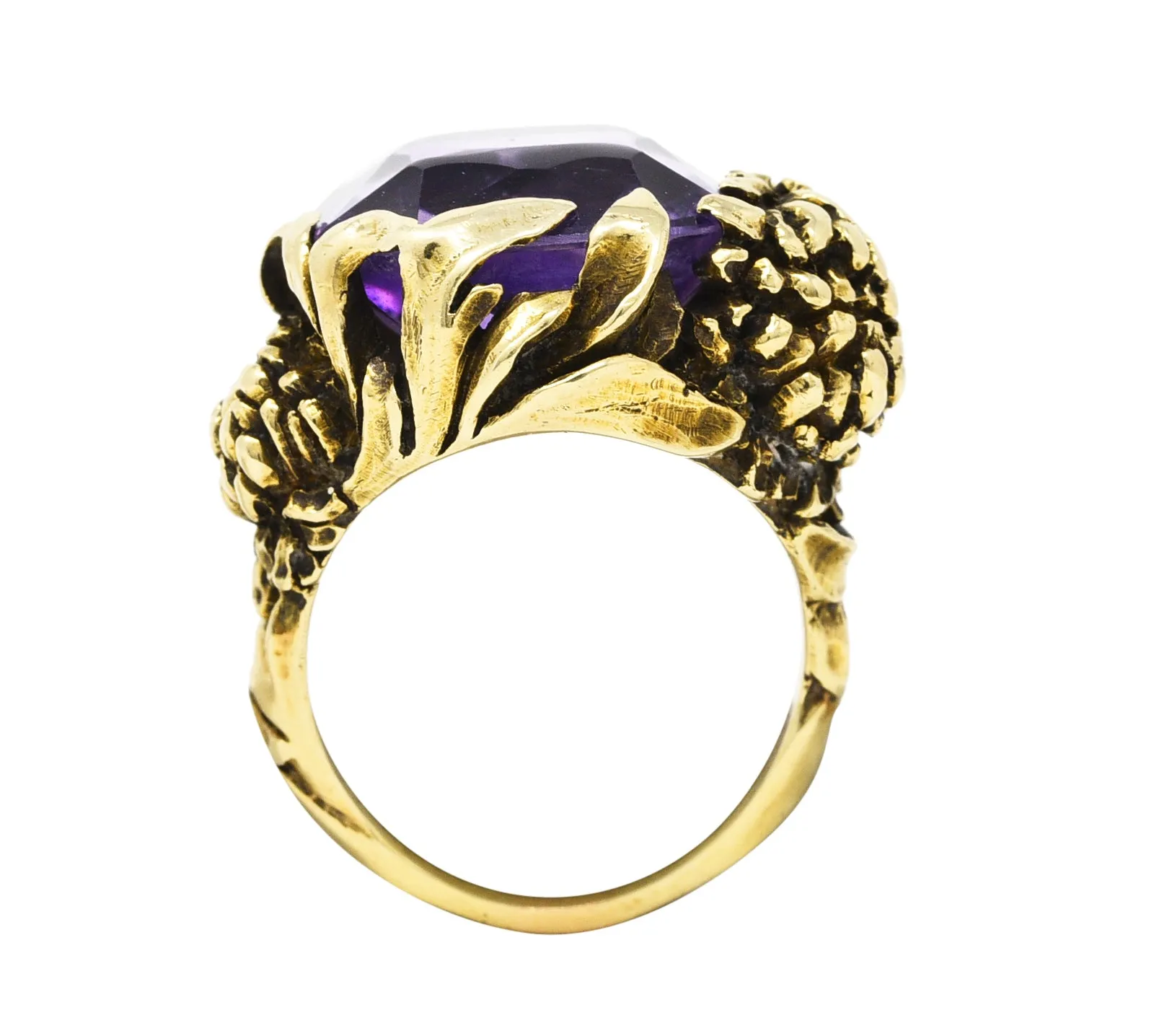 Art Nouveau Amethyst 14 Karat Yellow Gold Chrysanthemum Antique Flower Ring