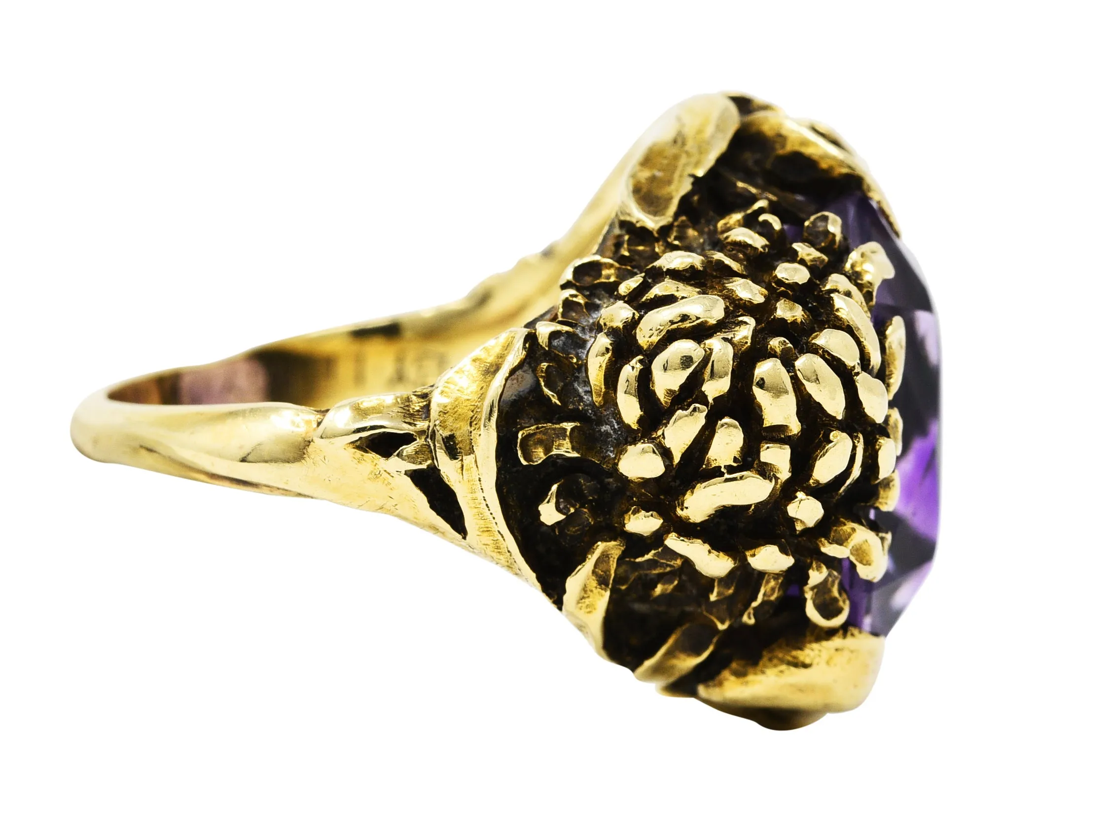 Art Nouveau Amethyst 14 Karat Yellow Gold Chrysanthemum Antique Flower Ring