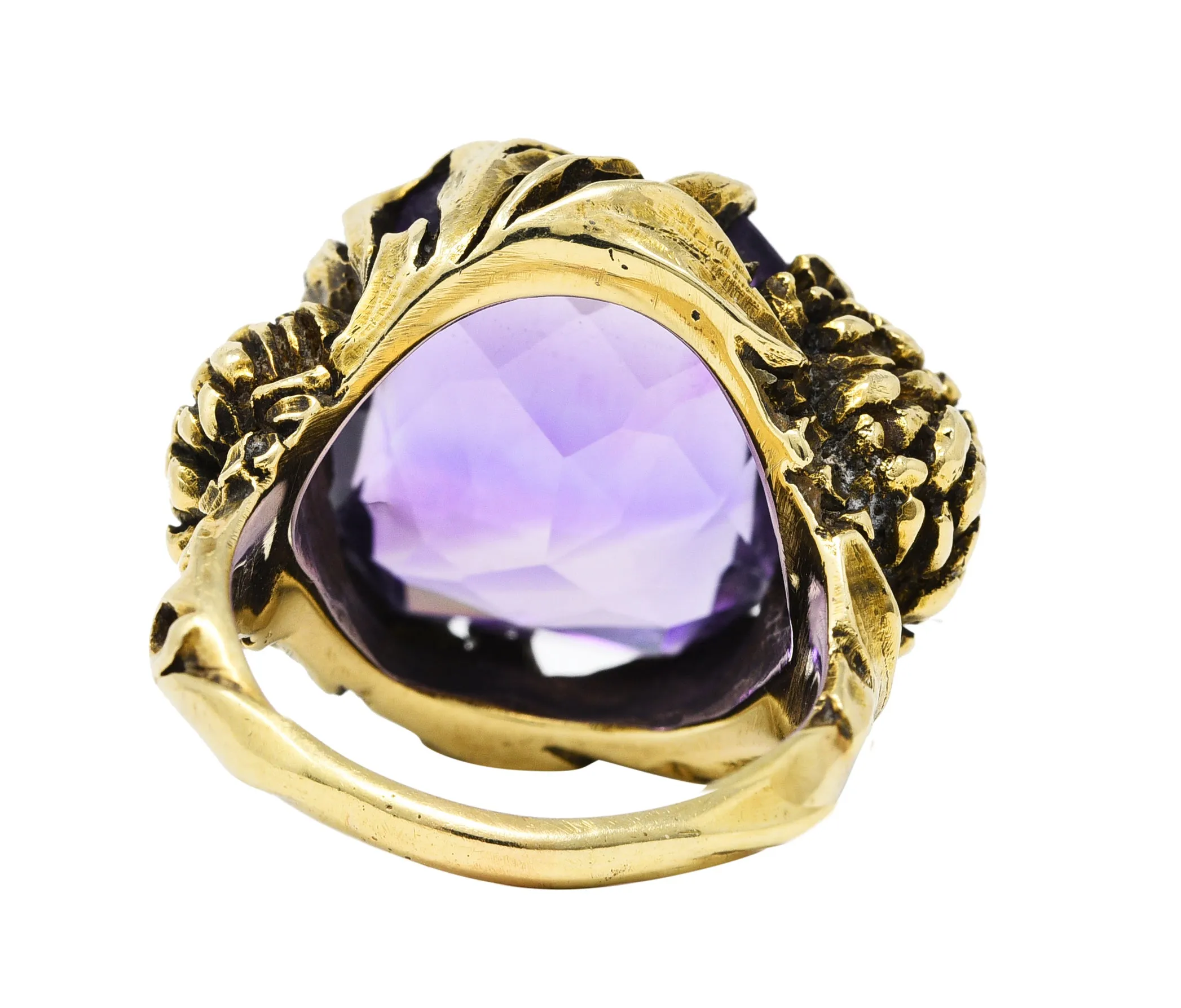 Art Nouveau Amethyst 14 Karat Yellow Gold Chrysanthemum Antique Flower Ring