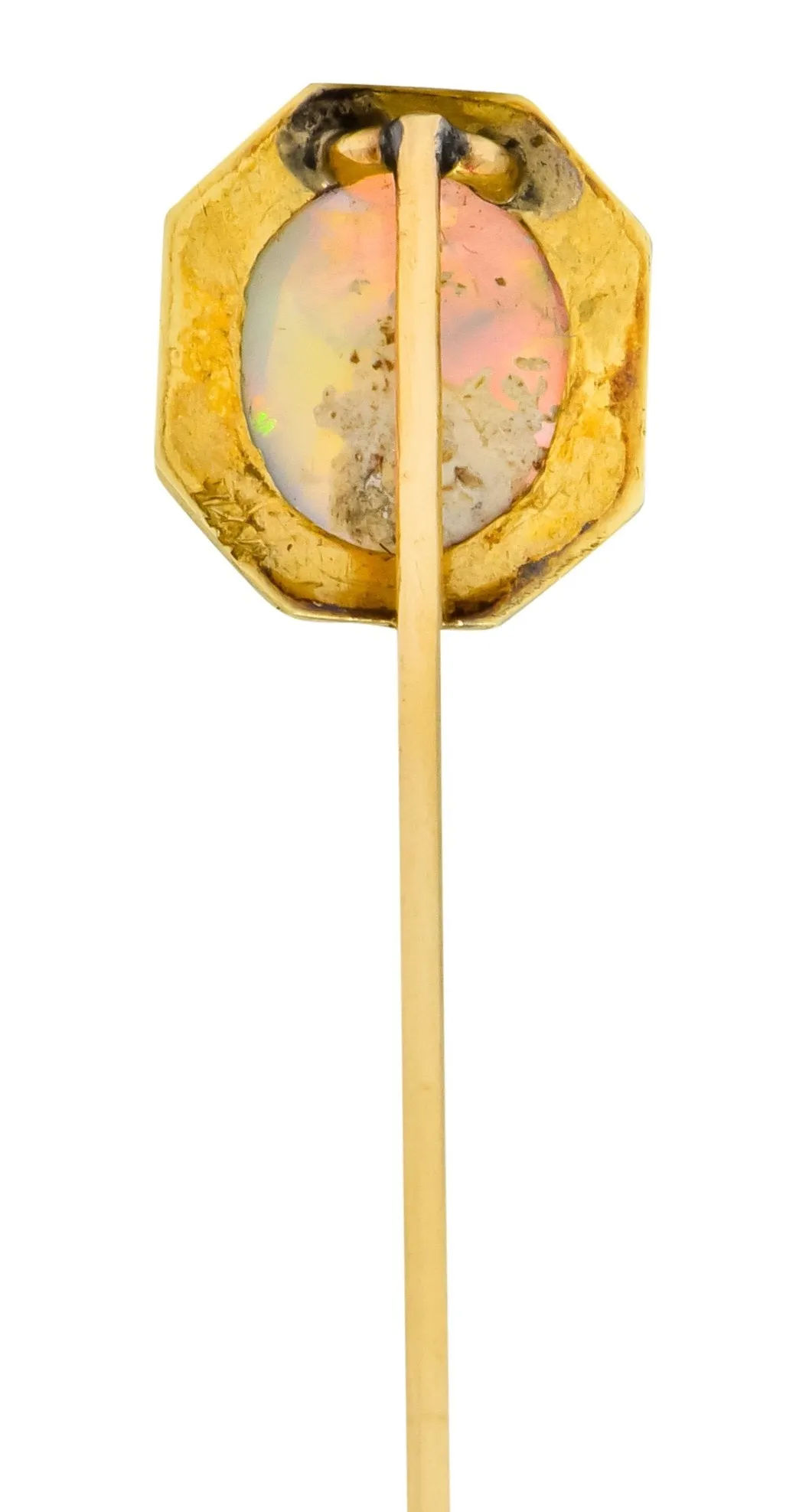 Art Nouveau Jelly Opal Cabochon 14 Karat Gold Hexagonal Stickpin