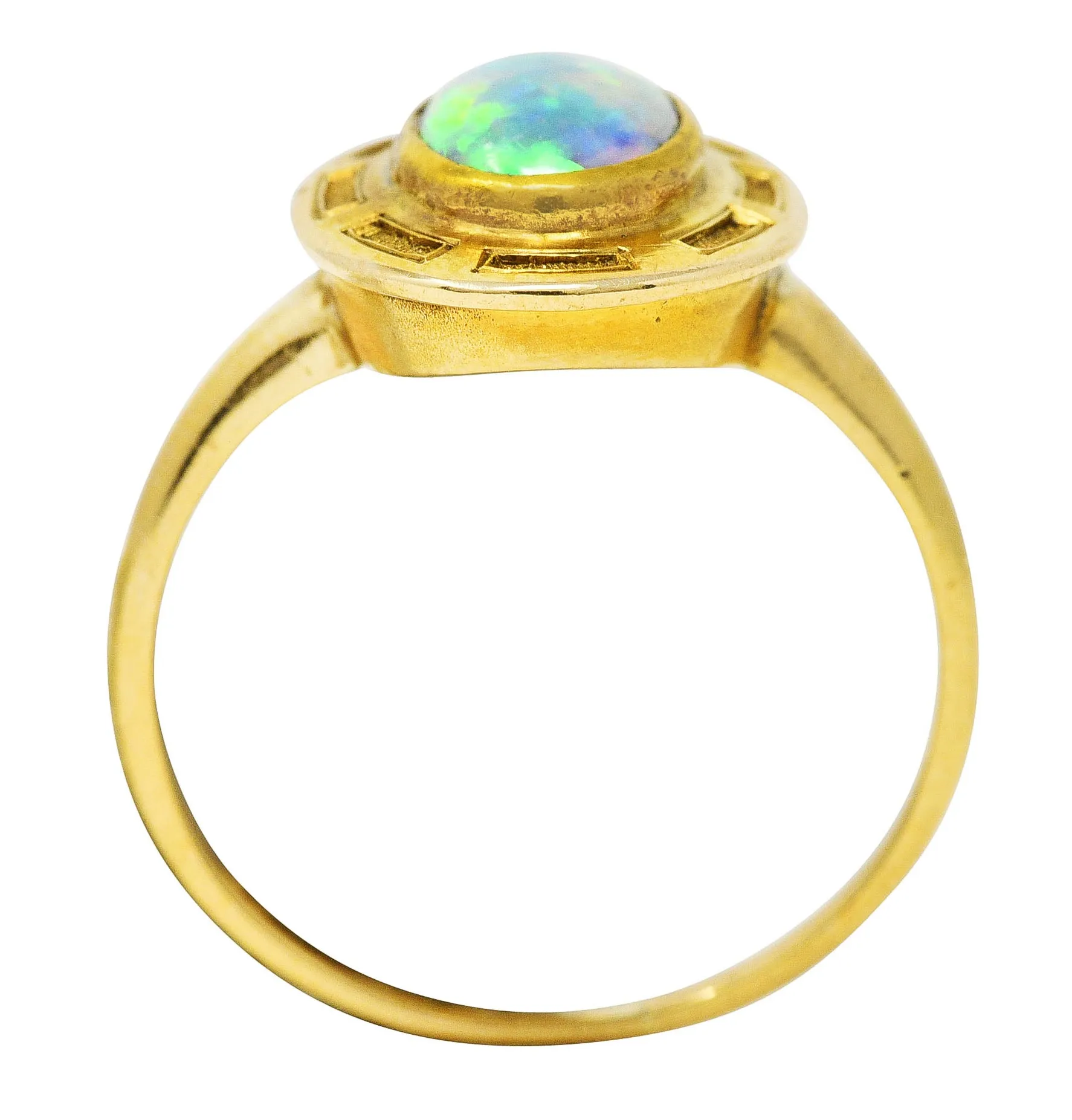 Art Nouveau Opal 14 Karat Yellow Gold Geometric Gemstone Ring