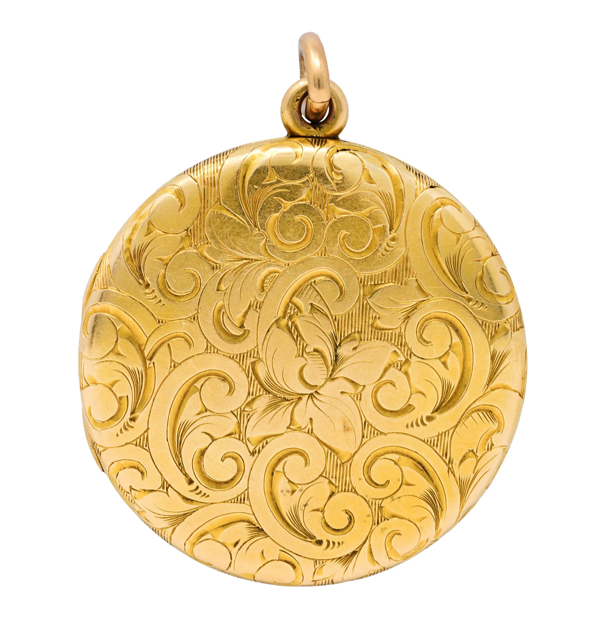 Art Nouveau Ruby Diamond 14 Karat Yellow Gold Floral Locket Pendant