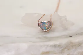 Australian Opal Slice Diamond Halo Necklace