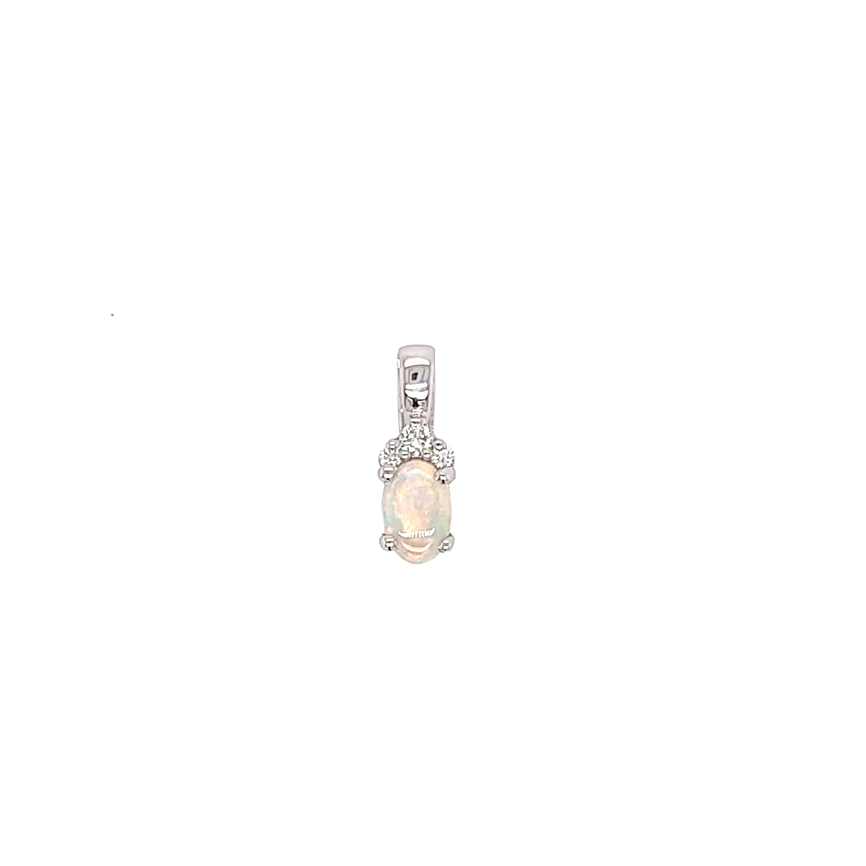 Australian White Opal with Three Diamonds in 14k White Gold