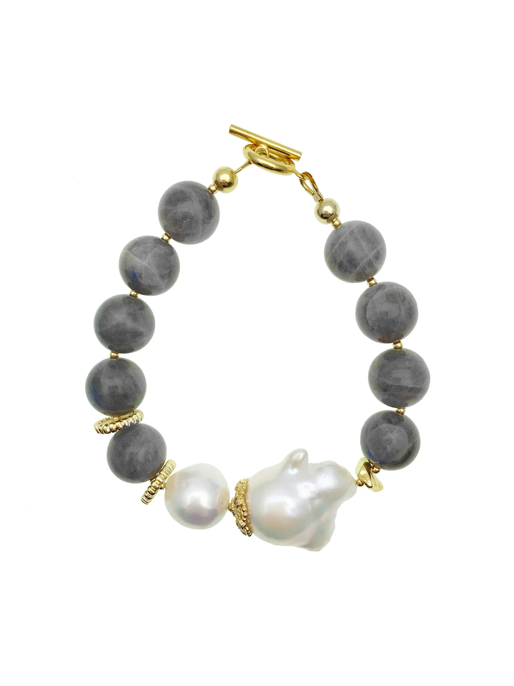 Baroque Pearls & Gray Labradorite Bracelet AB009