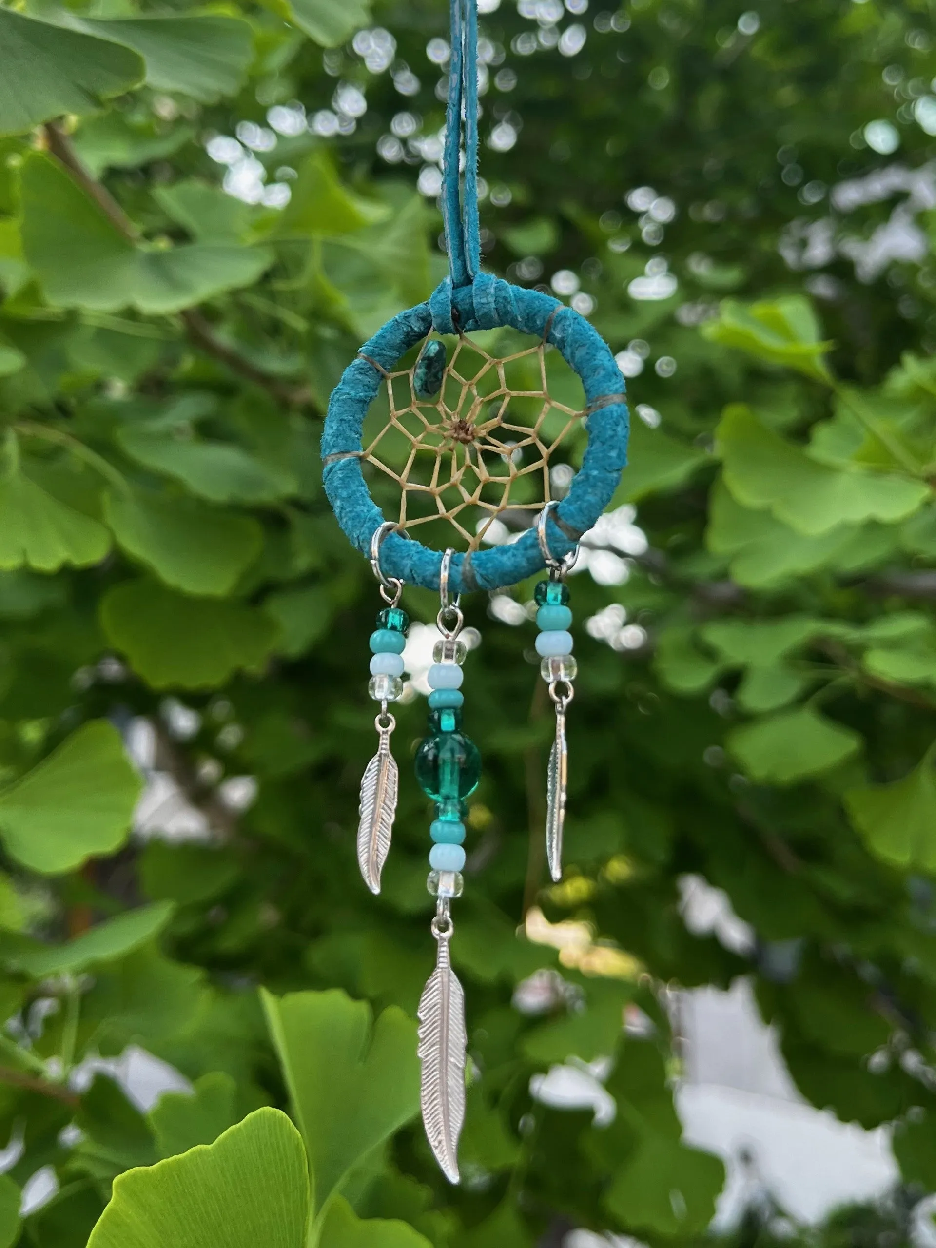 Beaded Dream Catcher with Feather Charms