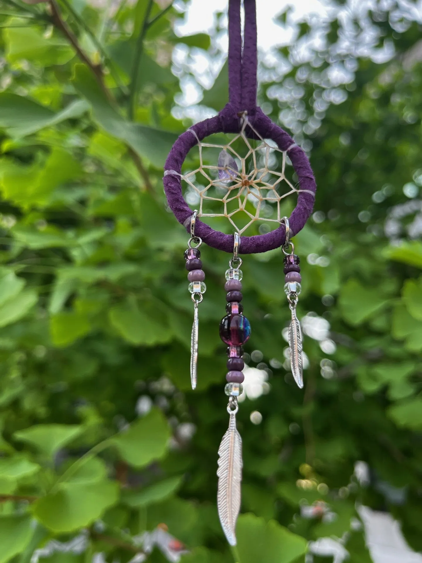 Beaded Dream Catcher with Feather Charms