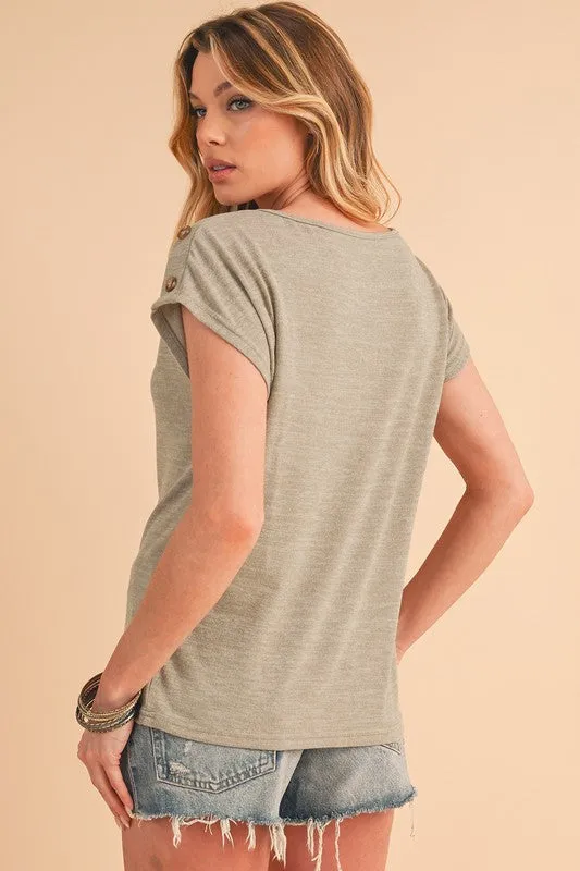 Beige Gray Casual Button Tee