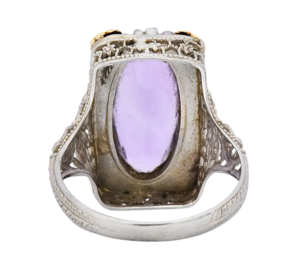 Belle poque Amethyst Pearl 14 Karat Two-Tone Gold Cocktail Ring