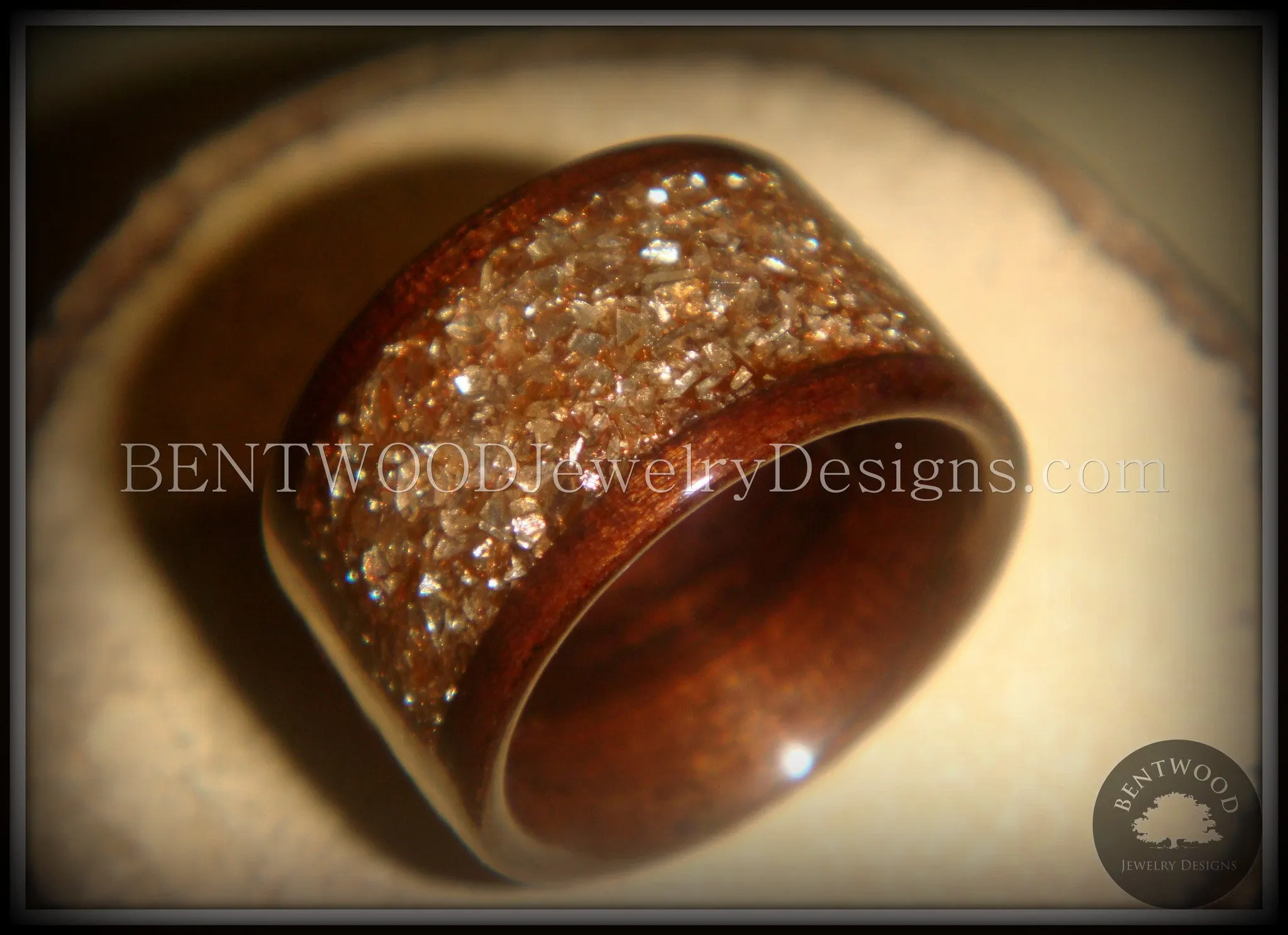 Bentwood Ring - Macassar Ebony Wood Ring with Bronze Glass Inlay