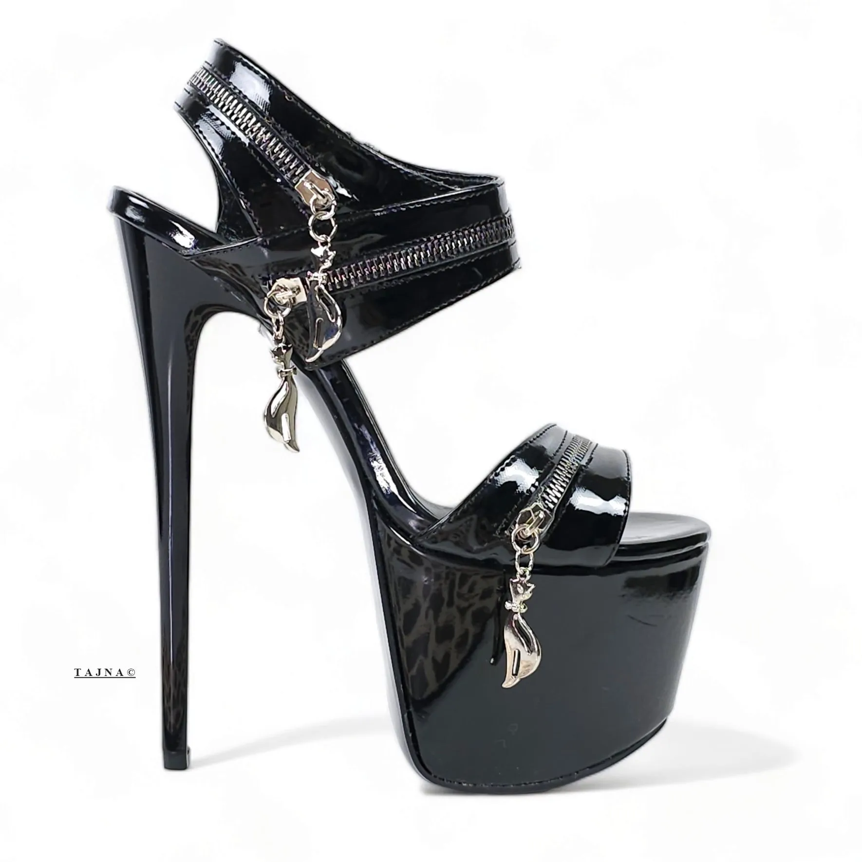 Black Gloss Zip Detailed Fetish High Heels