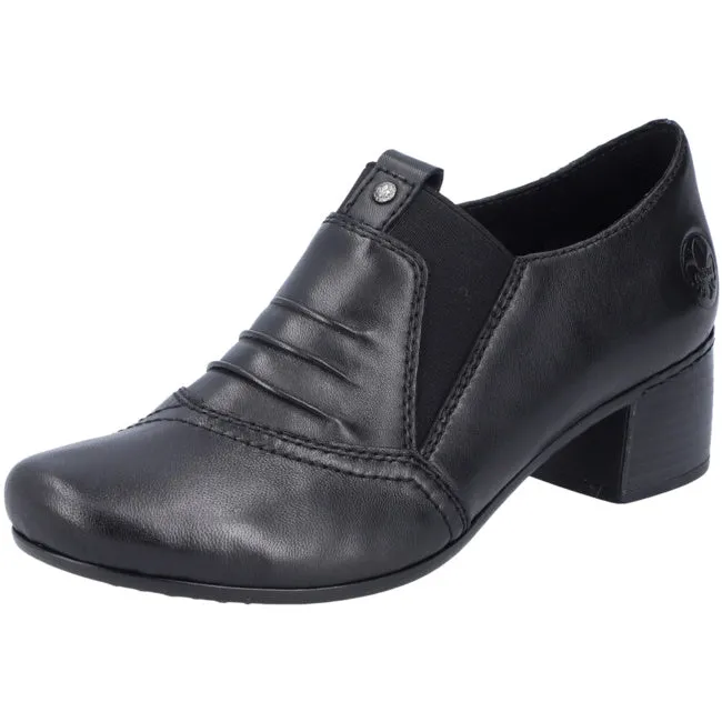 Black Leather Rieker Trouser Shoes Low Heel 41657-00