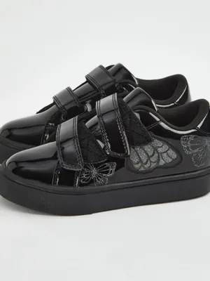 Black Patent Butterfly Light Up Cupsole School Shoes | School | George at ASDA