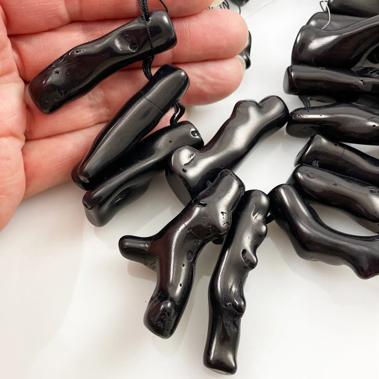 Black Porcelain Stick Beads