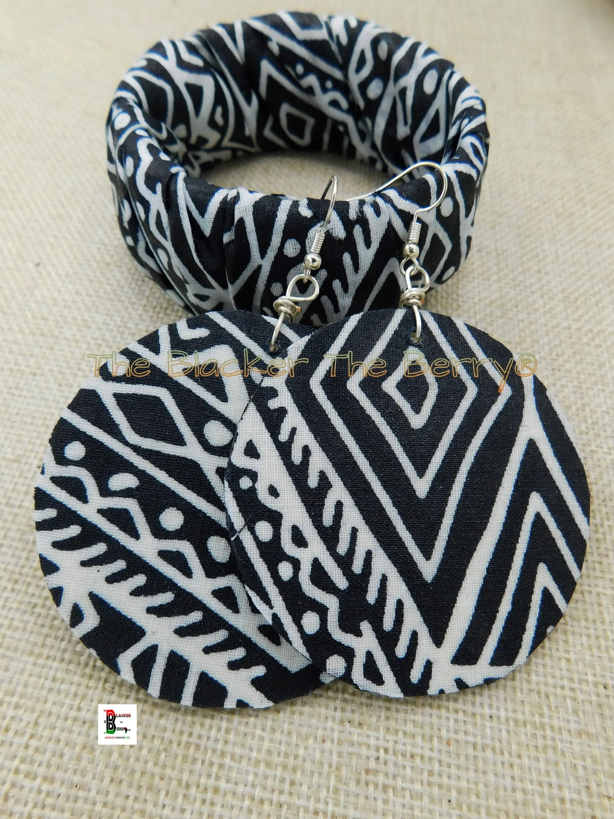 Black White Jewelry Set African Ankara Bracelet Black Women Jewelry Ethnic