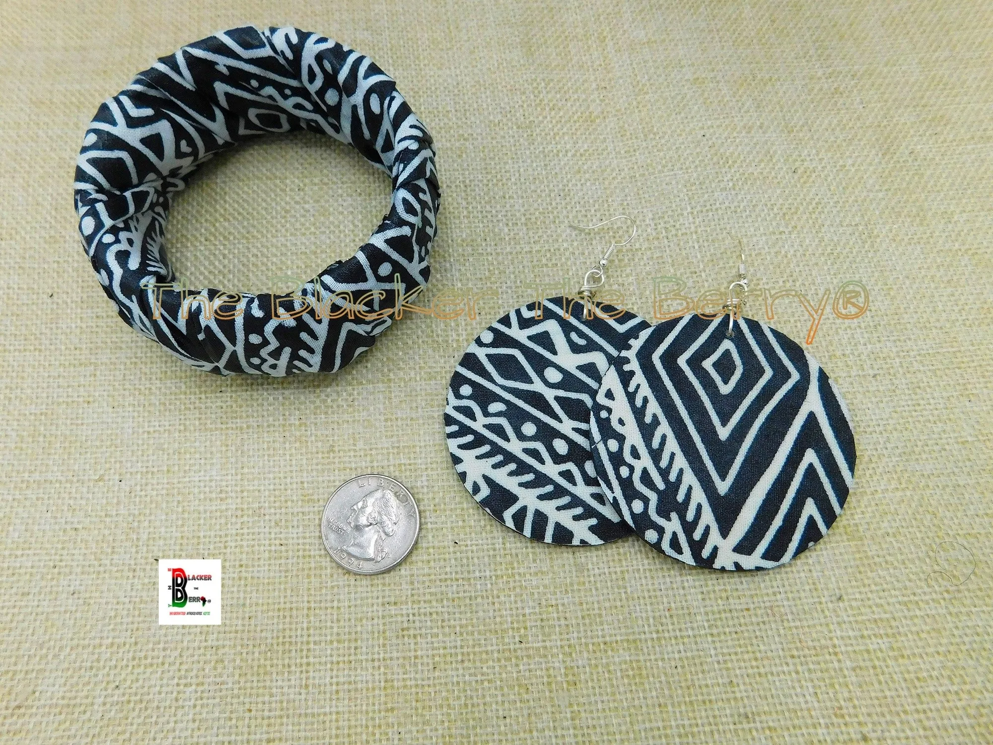 Black White Jewelry Set African Ankara Bracelet Black Women Jewelry Ethnic