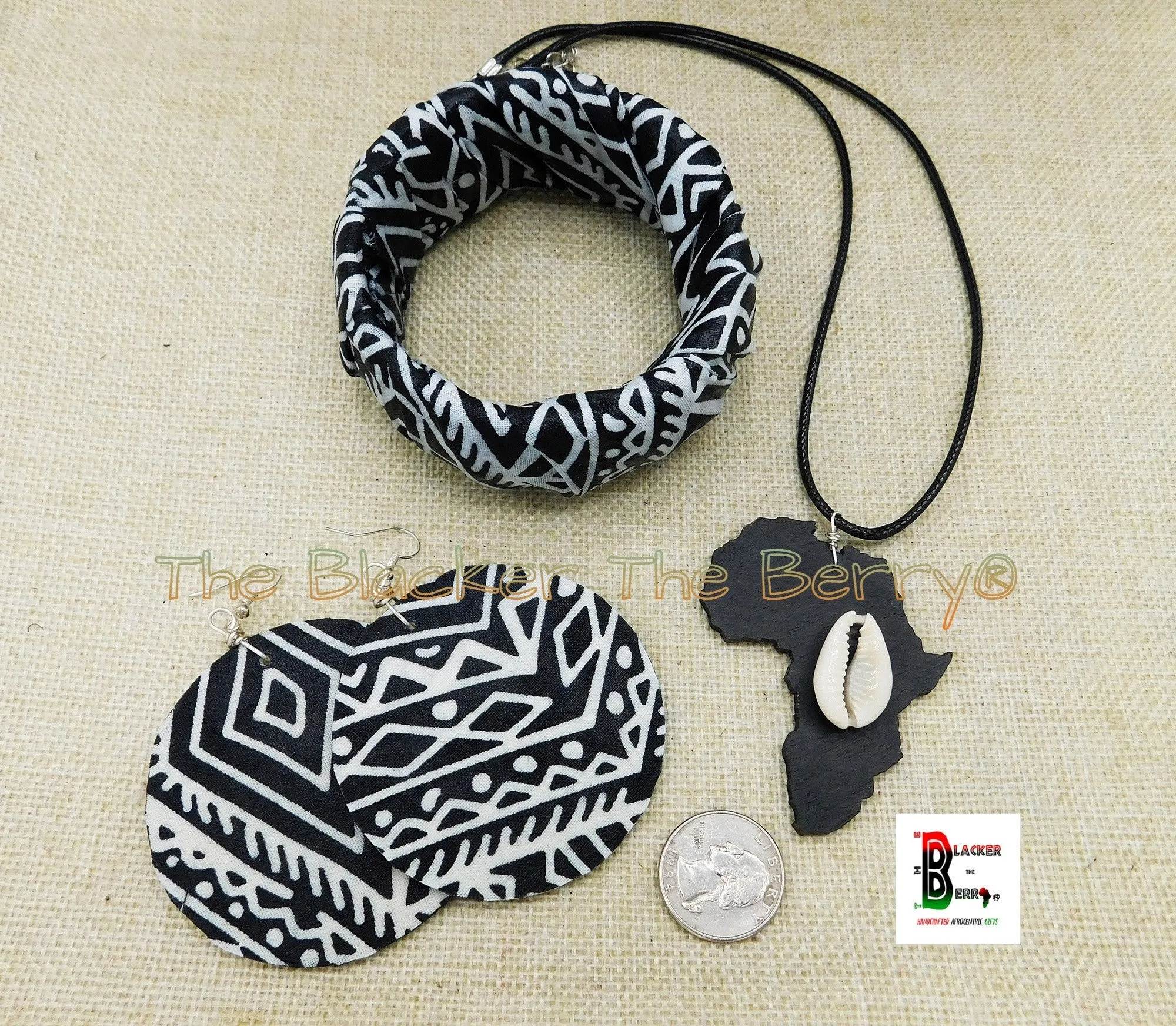 Black White Jewelry Set African Ankara Bracelet Black Women Jewelry Ethnic