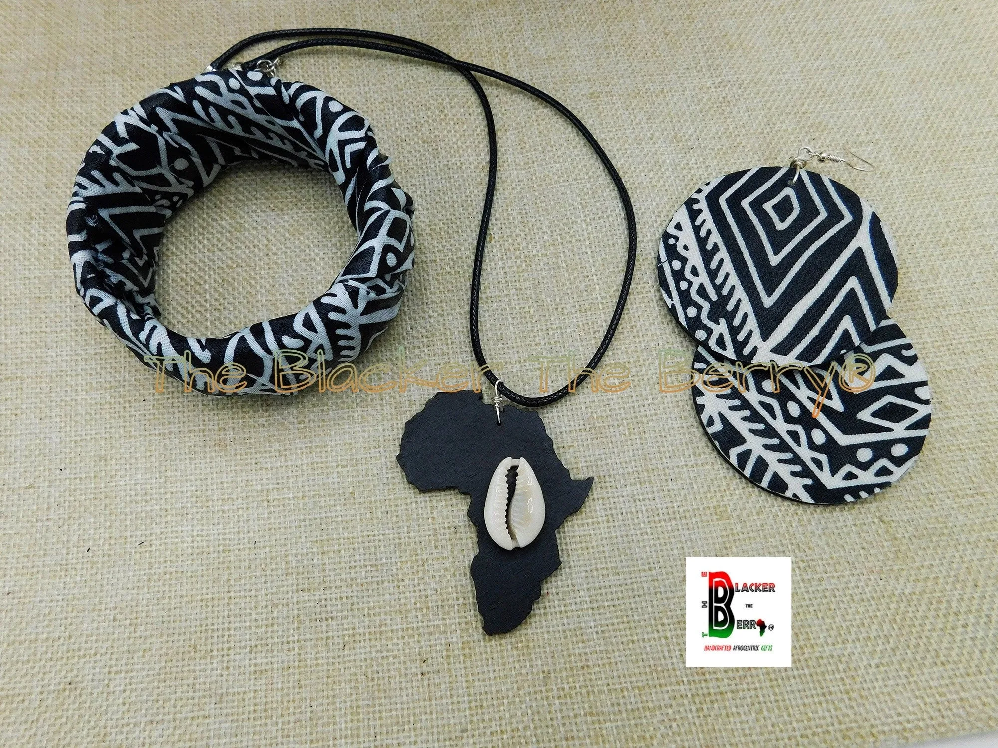 Black White Jewelry Set African Ankara Bracelet Black Women Jewelry Ethnic