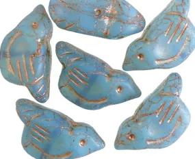 Blue Czech Glass Bird Beads 11x22mm