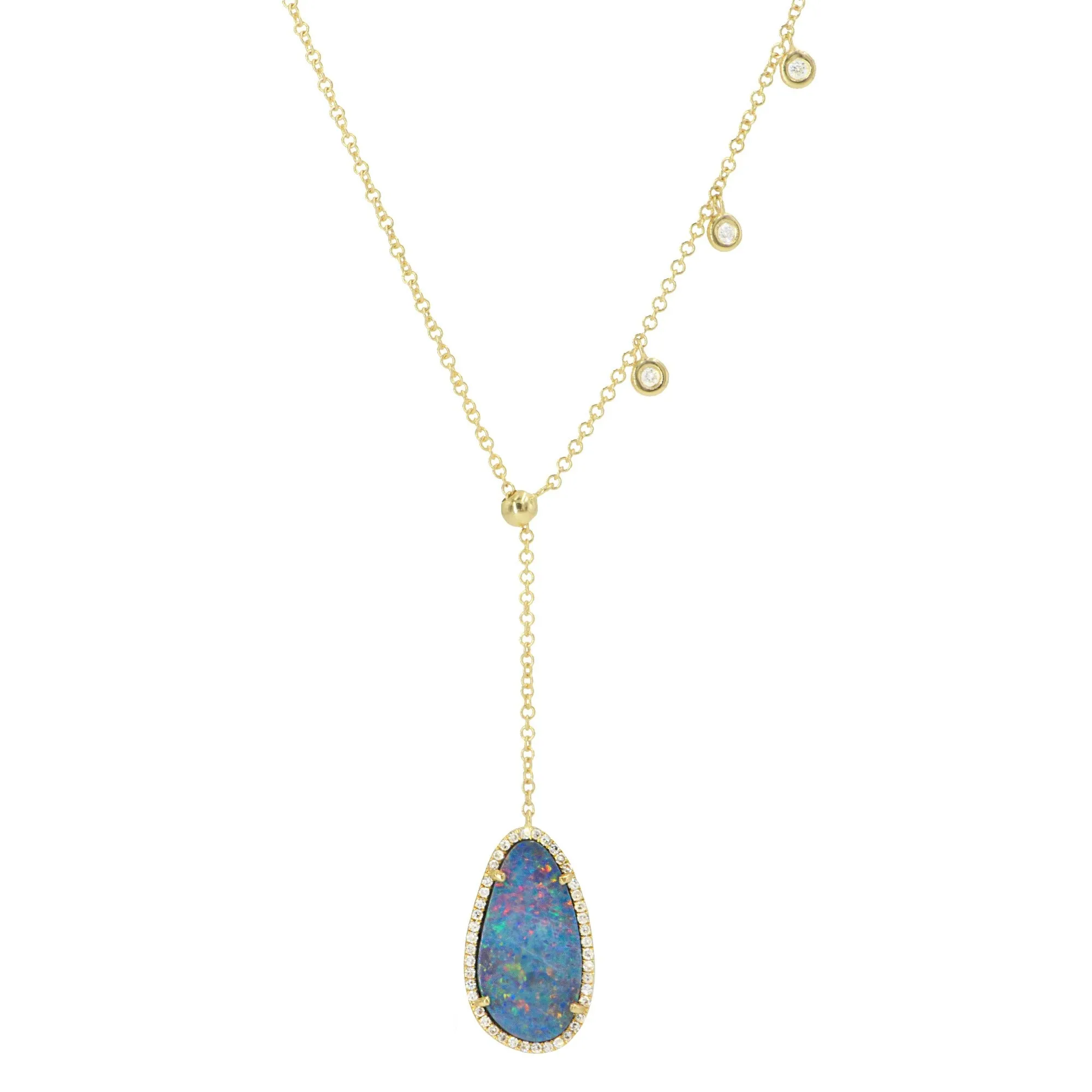 Boulder Opal Double Slider Lariat With Diamonds - Indigo