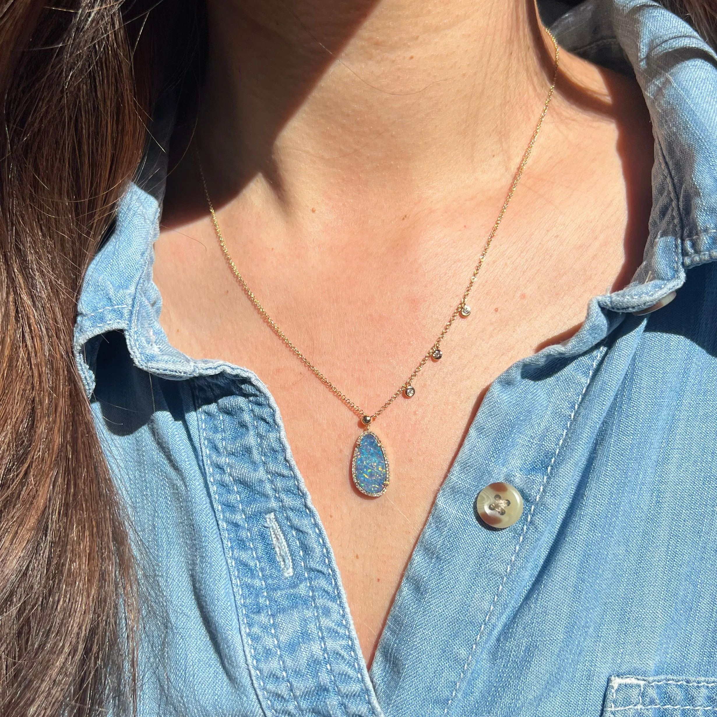 Boulder Opal Double Slider Lariat With Diamonds - Indigo