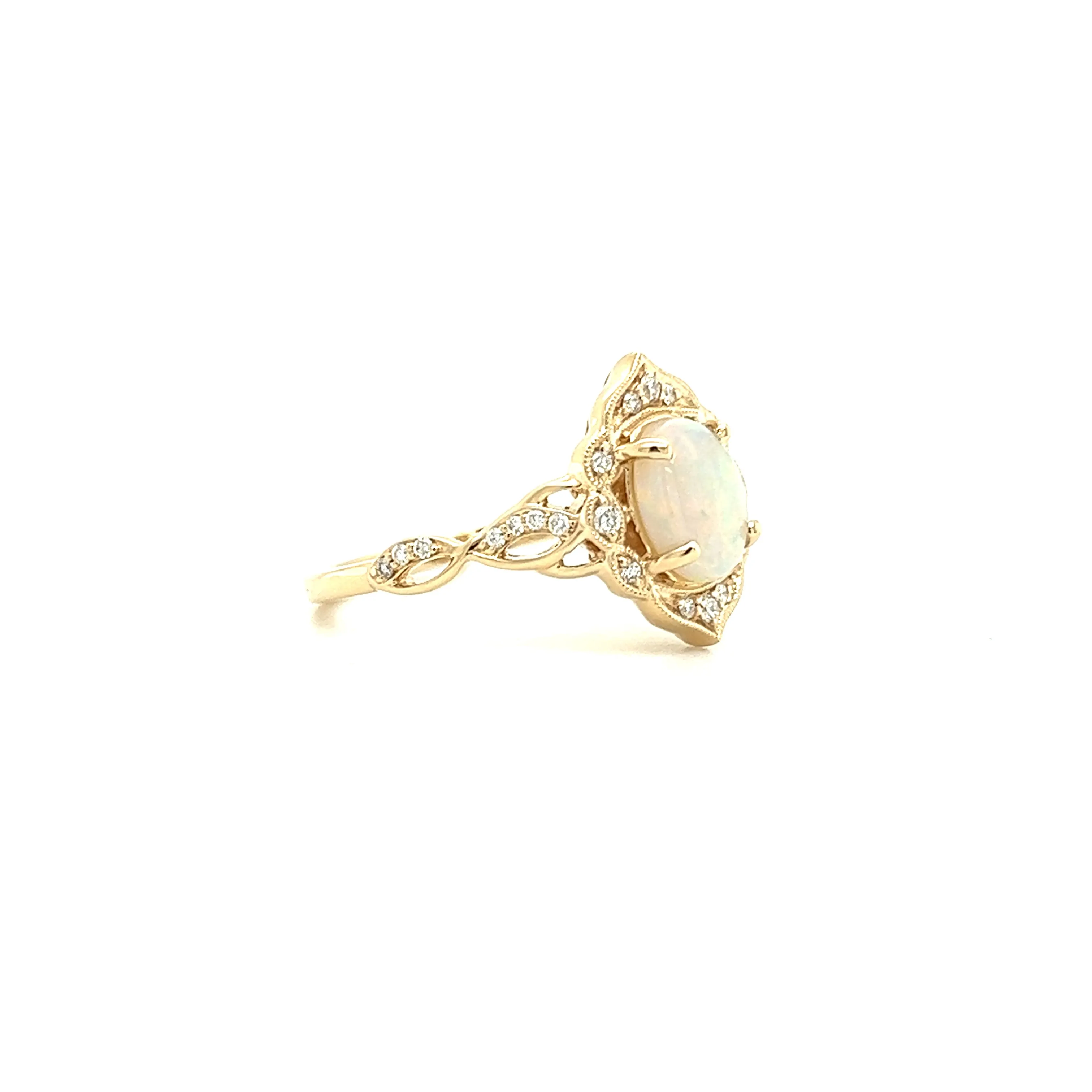 Cabochon White Opal Ring with 0.125ctw of Diamonds in 14K Yellow Gold