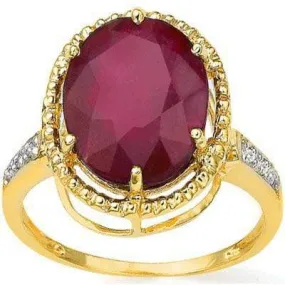 CAPTIVATING 4.61 CT AFRICAN RUBY & 6PCS GENUINE DIAMOND 10K SOLID YELLOW GOLD RI