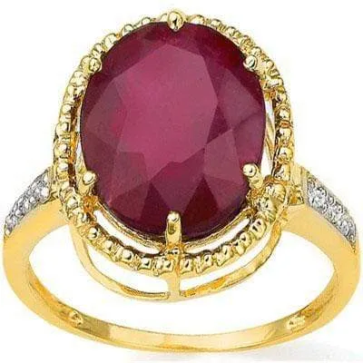 CAPTIVATING 4.61 CT AFRICAN RUBY & 6PCS GENUINE DIAMOND 10K SOLID YELLOW GOLD RI