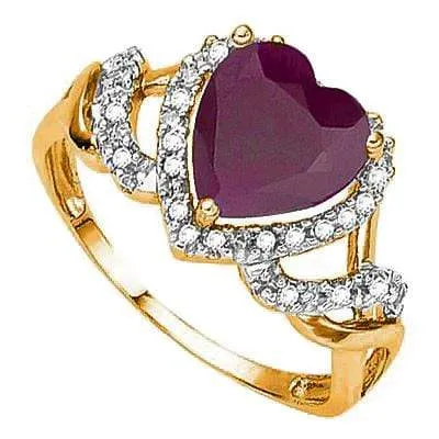 CLASSY 1.95 CT GENUINE RUBY & 21PCS GENUINE DIAMOND 10K SOLID YELLOW GOLD RING