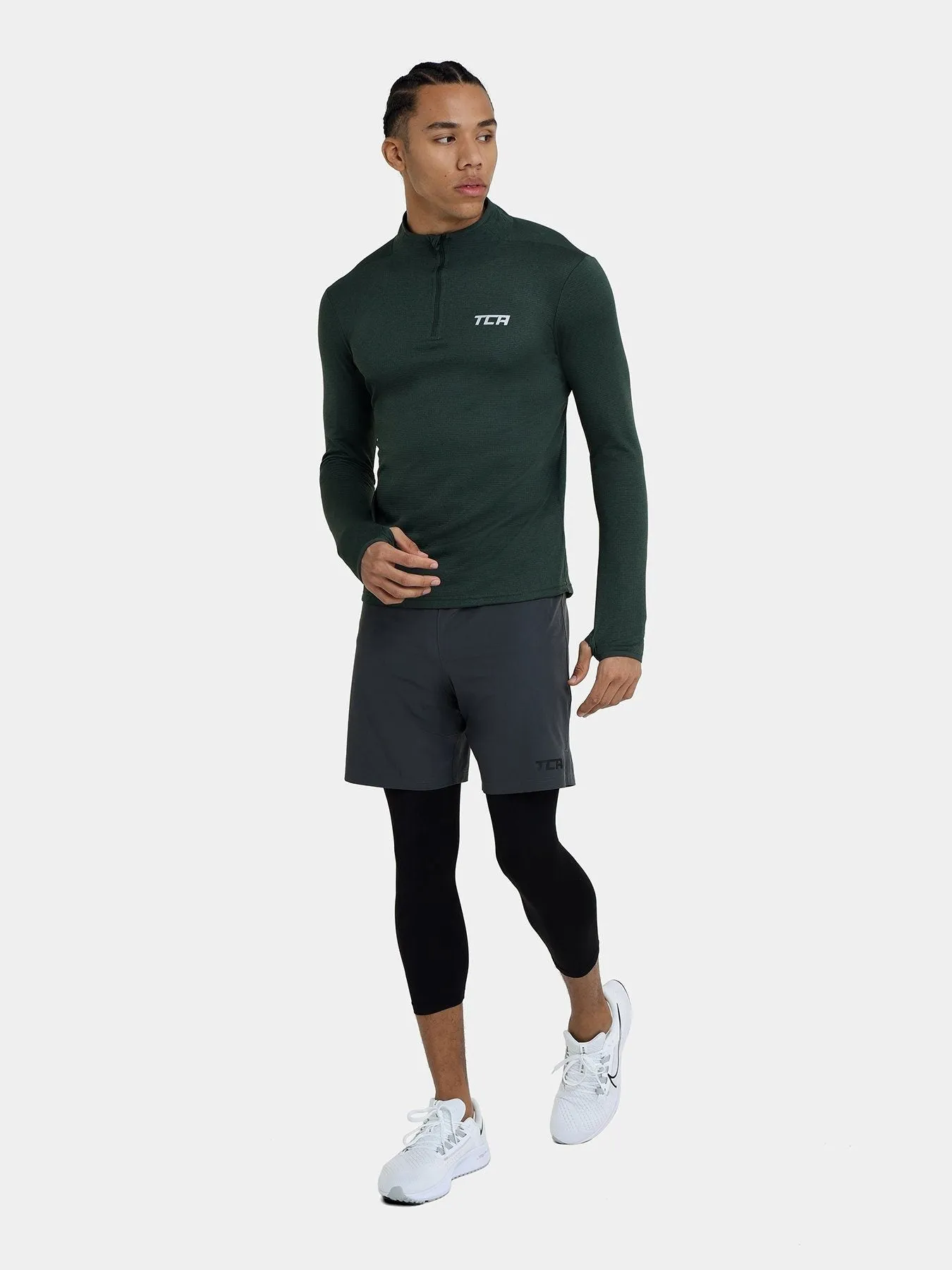 Cloud Fleece Quarter Zip Running Top For Men With Thumbholes & Side Zip Pocket