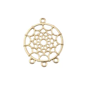 Connectors, Chandelier Components, Flat, Round, Dream Catcher, 3-Loops, Gold Plated, Alloy, 34mm