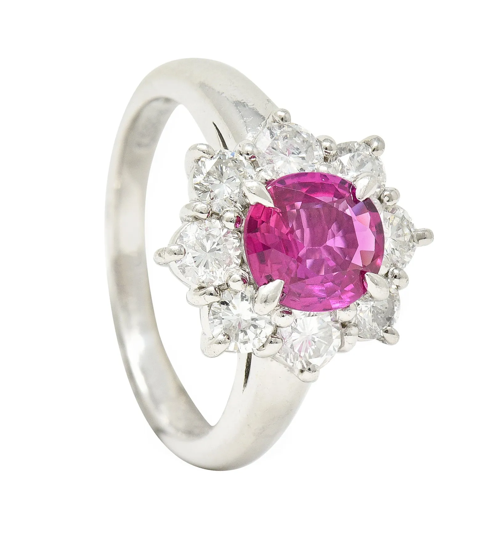 Contemporary 1.89 CTW Oval Cut Ruby Diamond Platinum Cluster Ring