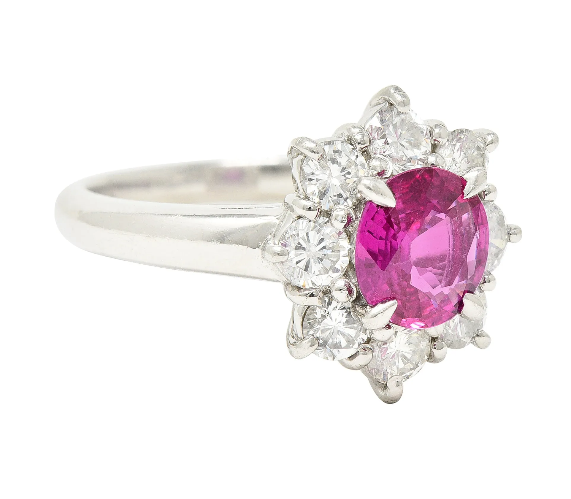 Contemporary 1.89 CTW Oval Cut Ruby Diamond Platinum Cluster Ring