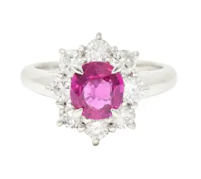 Contemporary 1.89 CTW Oval Cut Ruby Diamond Platinum Cluster Ring