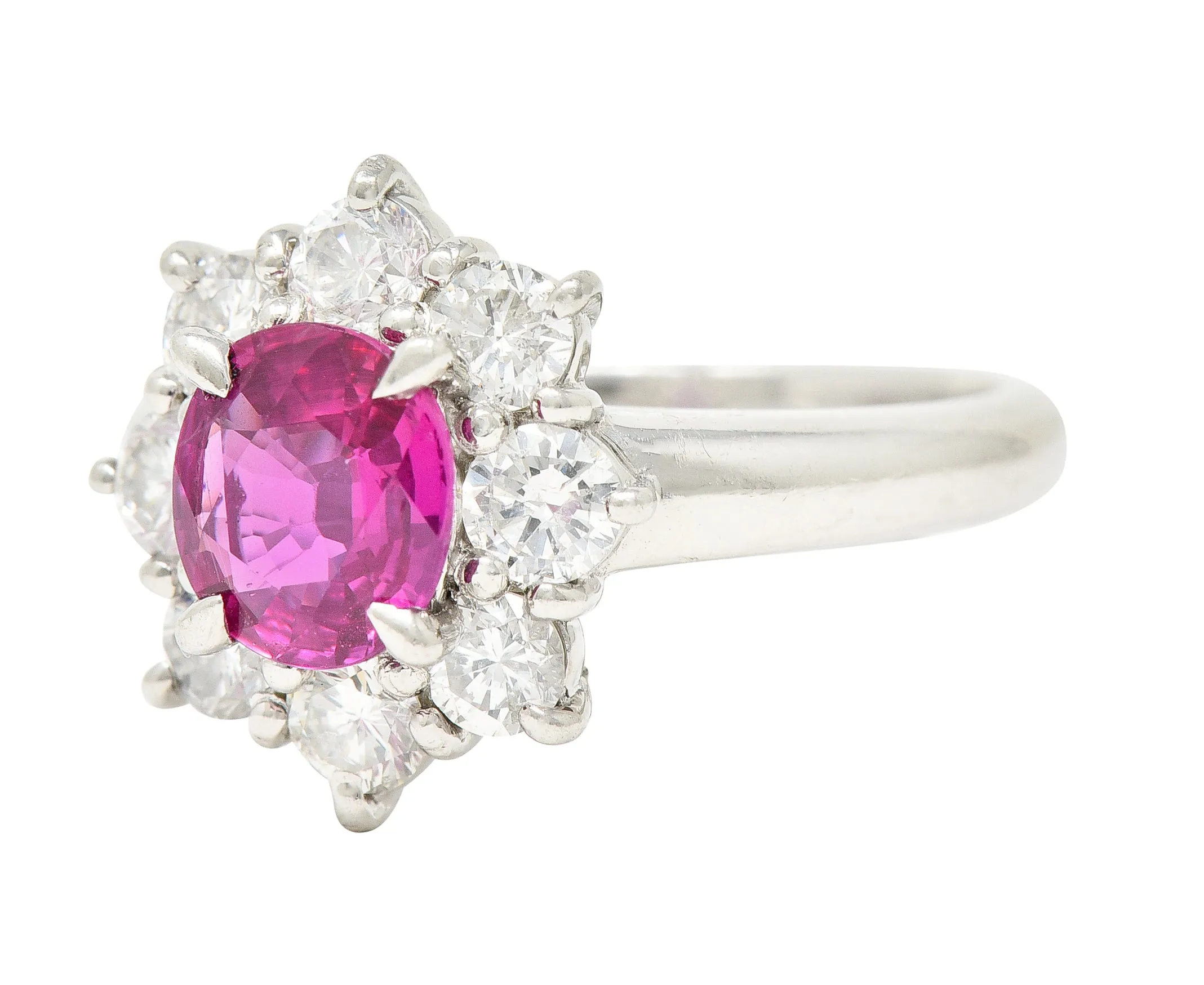 Contemporary 1.89 CTW Oval Cut Ruby Diamond Platinum Cluster Ring