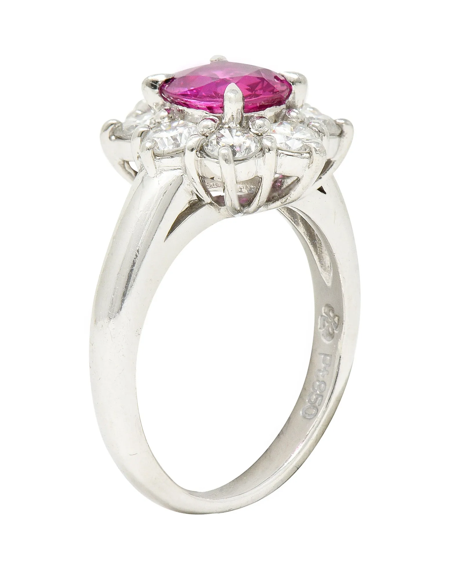 Contemporary 1.89 CTW Oval Cut Ruby Diamond Platinum Cluster Ring