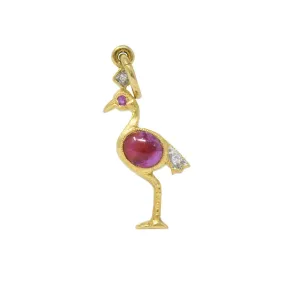 Contemporary 1980's Ruby Diamond 18 Karat Flamingo Gold Charm