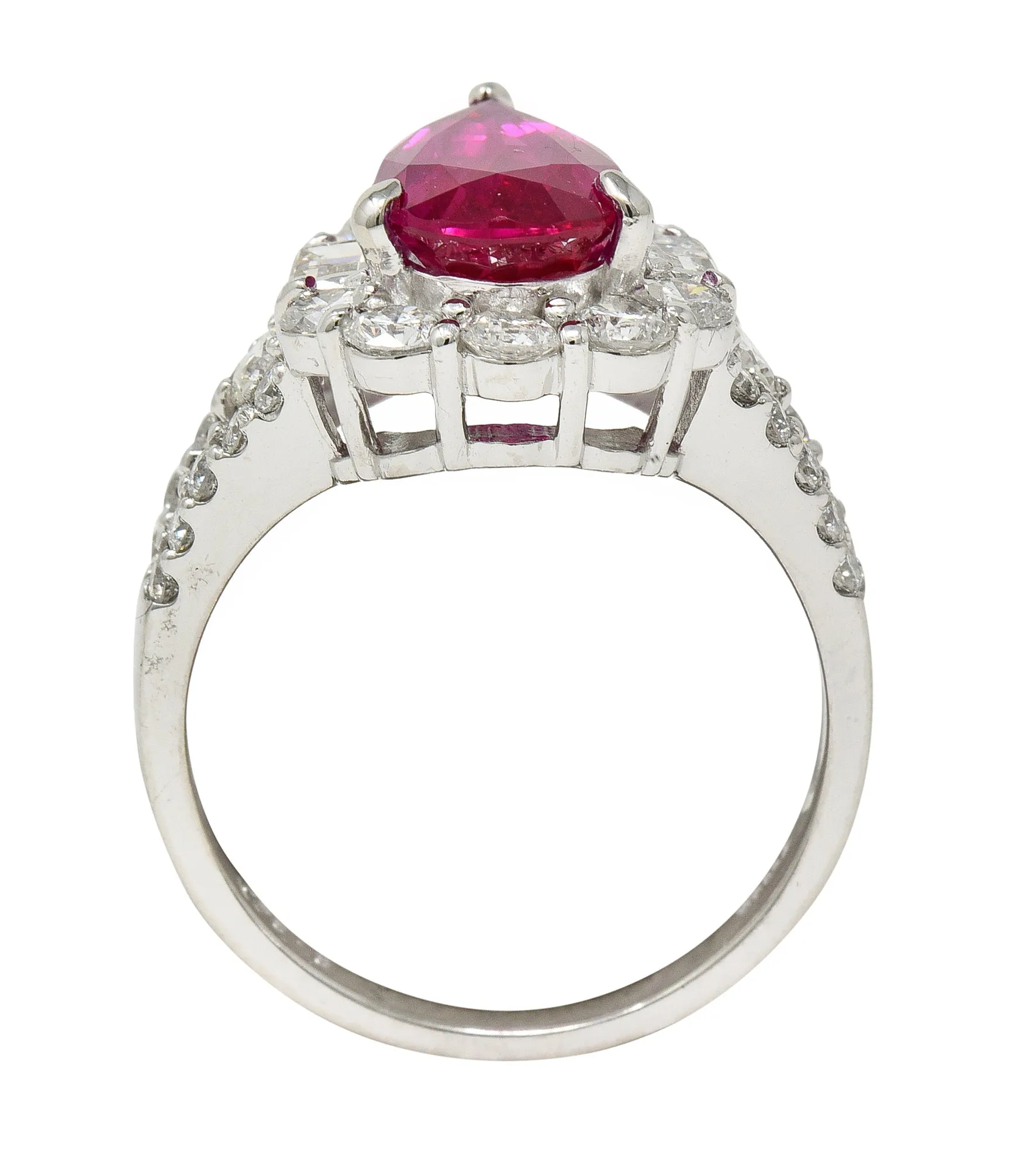 Contemporary 5.11 CTW Pear Cut Mozambique No Heat Ruby Diamond Ring AGL