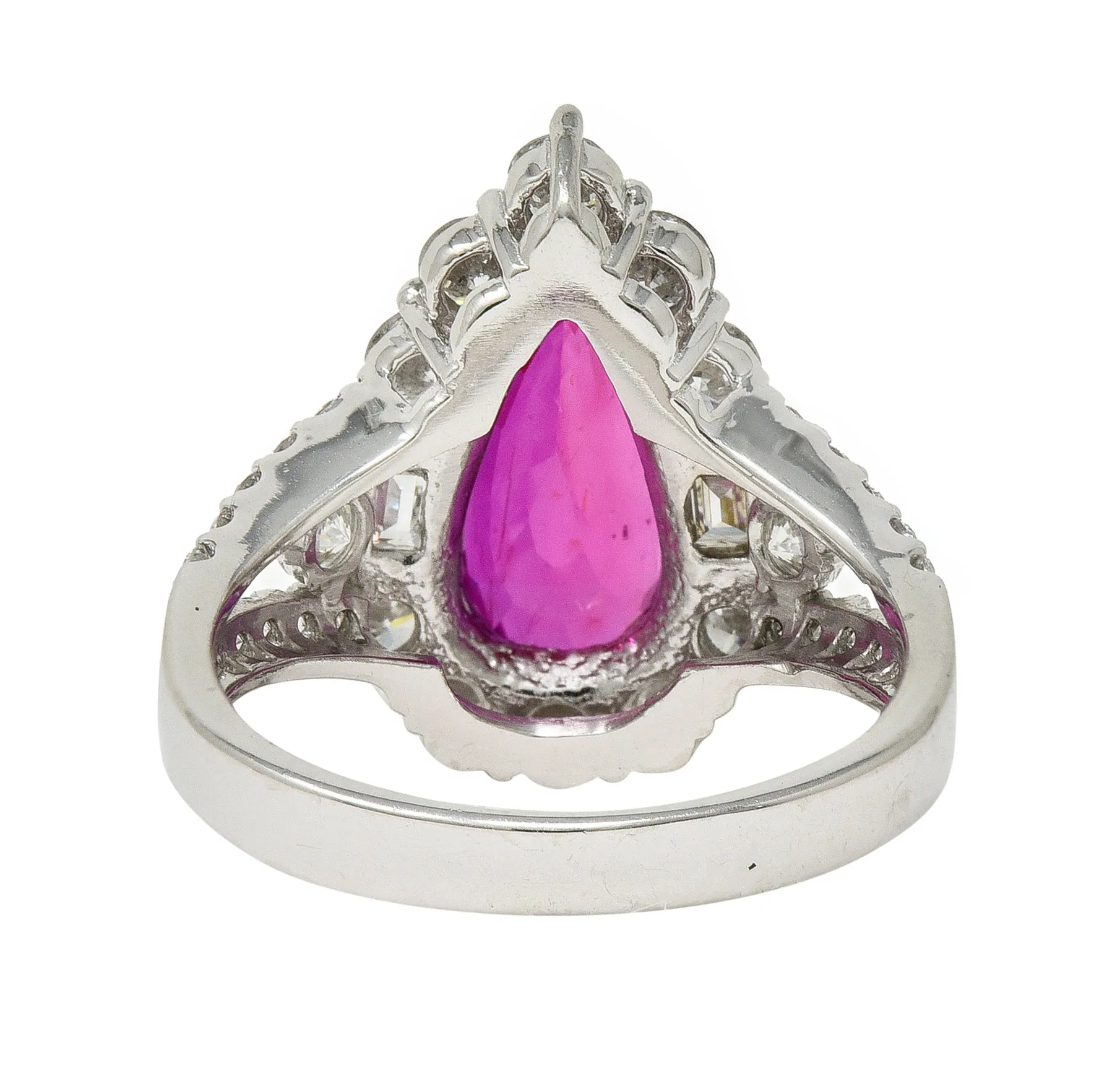 Contemporary 5.11 CTW Pear Cut Mozambique No Heat Ruby Diamond Ring AGL