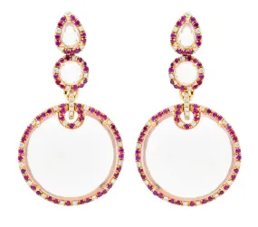 Contemporary Rose Quartz Ruby Diamond 18 Karat Rose Gold Drop Earrings