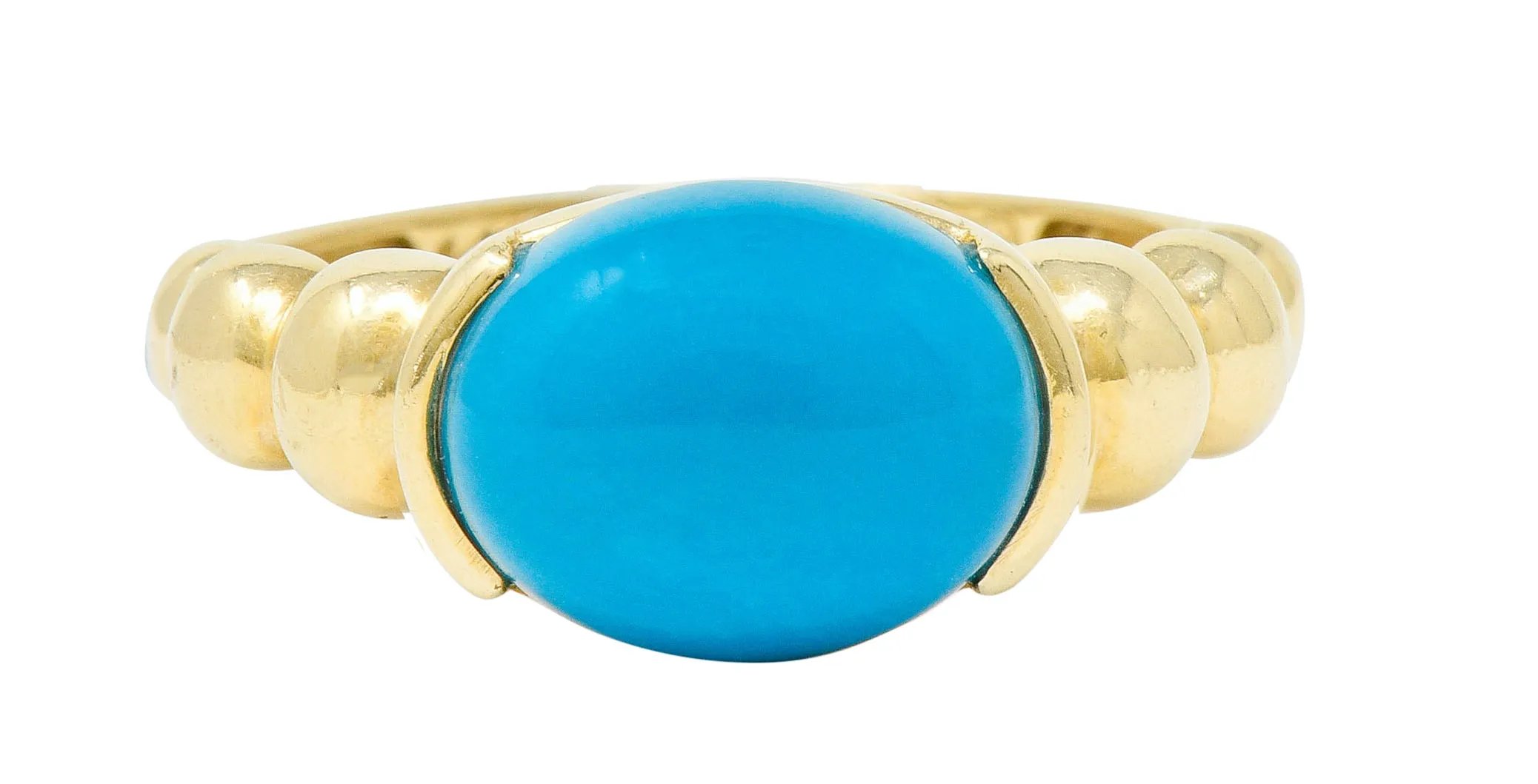 Contemporary Turquoise Cabochon 14 Karat Gold Stacking Ring